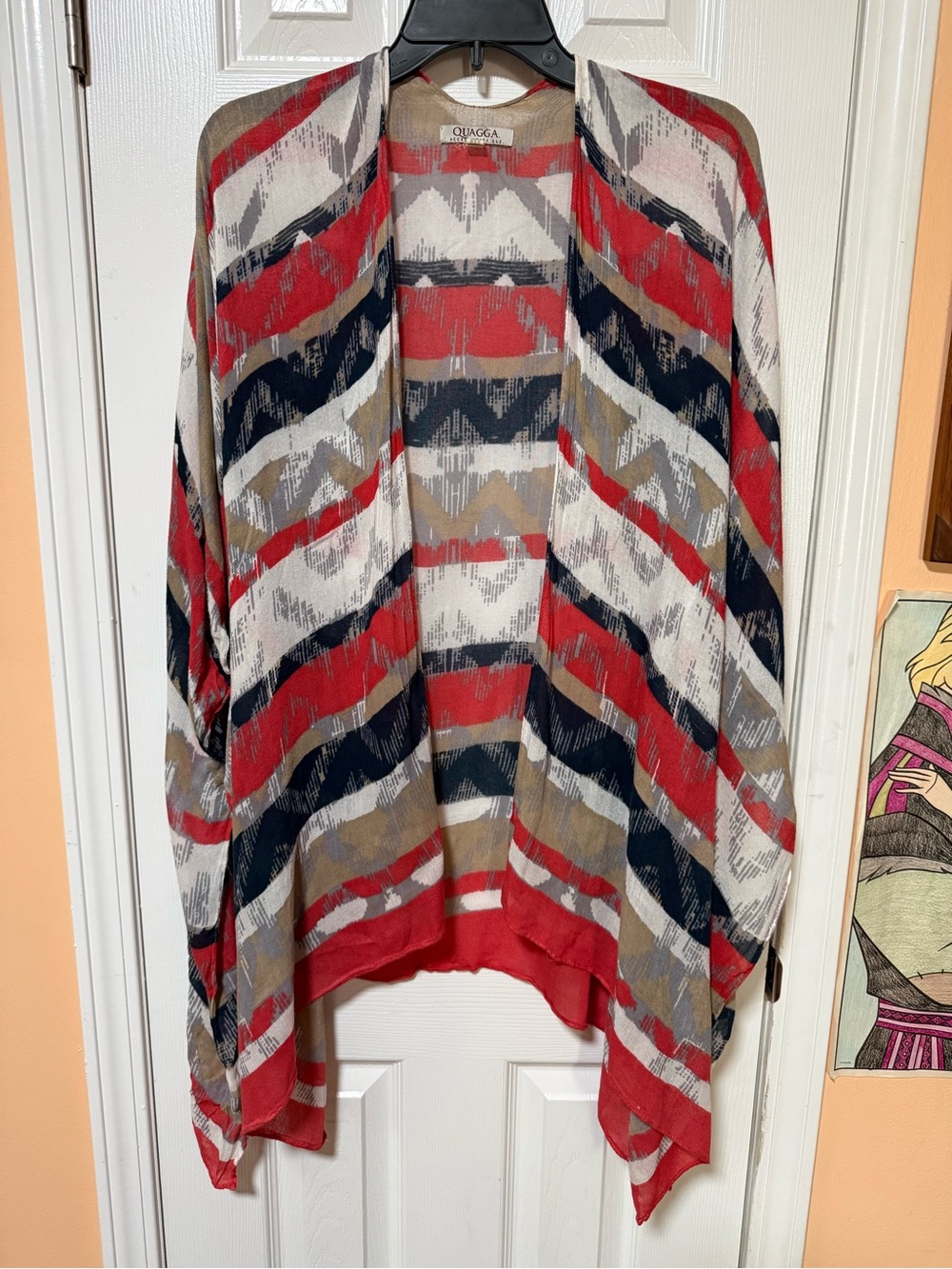 Striped Open-Front Lightweight Cape - Red Multicolor